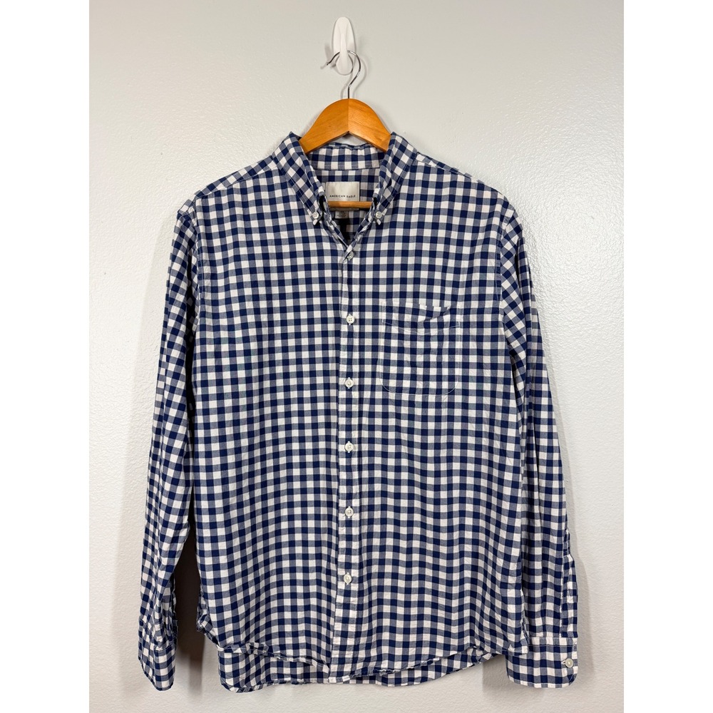American Eagle Outfitters Shirt Mens Large Blue White Gingham‎ Button Down LS